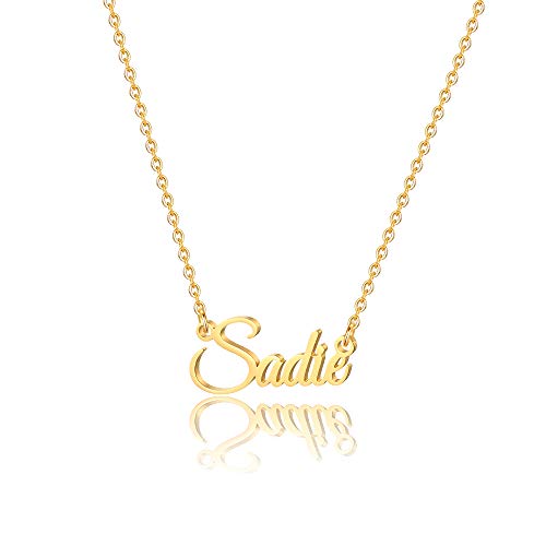 MONOOC Custom Name Necklace Sadie, 14K Gold Plated Nameplate Personalized Jewelry Gift for Women Her Sadie