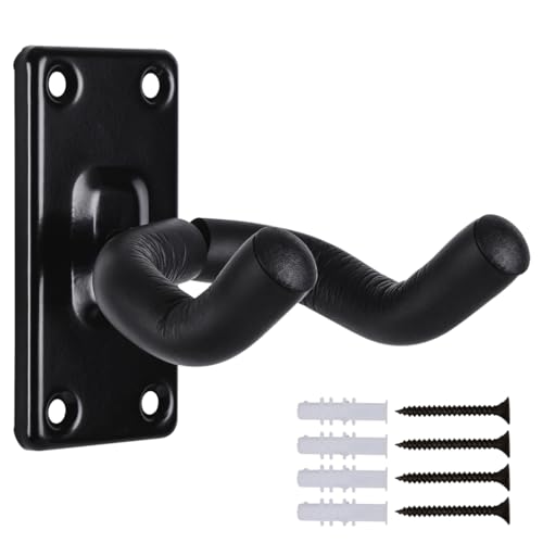 Guitar Wall Mount Hanger Hook Holder Stand Guitar Hangers Hooks for Acoustic Electric and Bass Guitars (1Pack-Black)