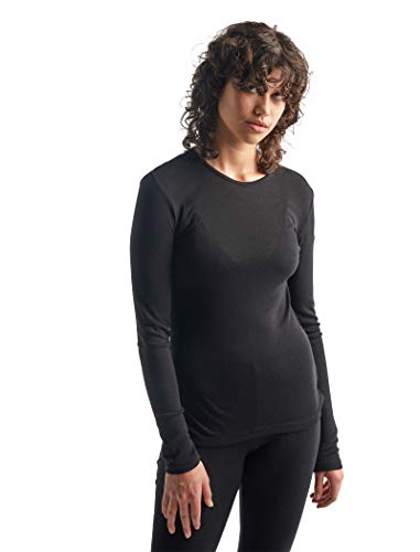 Icebreaker Merino 175 Everyday Women’s Shirts, Long Sleeve Crew, 100% Pure Merino Wool Base Layer for Women with Soft Ribbed Fabric - Thermal Shirt for Cold Weather, Black, Medium