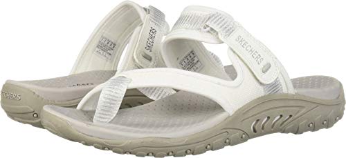 Skechers Women's Reggae-Seize The Day-Toe Thong Sandal Flip-Flop, White, 8 M US