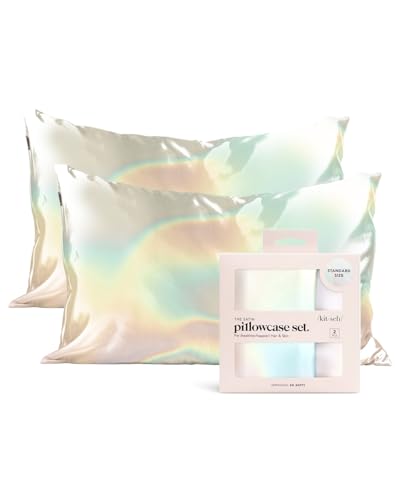 Kitsch Satin Pillowcase with Zipper - Softer Than Silk Pillow Cases for Hair and Skin Cooling Satin Pillow Covers | Satin Pillow Cases Standard Size (Aura, 2 Pack)