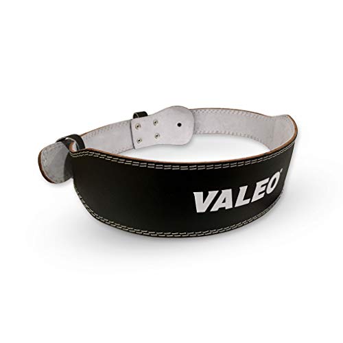 Valeo VRL4 4' Padded Leather Contoured Weightlifting Lifting Belt with Suede Lining, BLACK, X-Large
