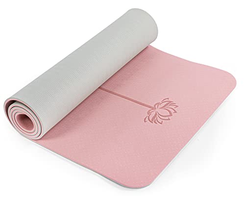 Non Slip, Pilates Fitness Mats, Eco Friendly, Anti-Tear 1/4' Thick Yoga Mats for Women, Exercise Mats for Home Workout with Carrying Sling (72'x24', Parfait Pink & Gray)