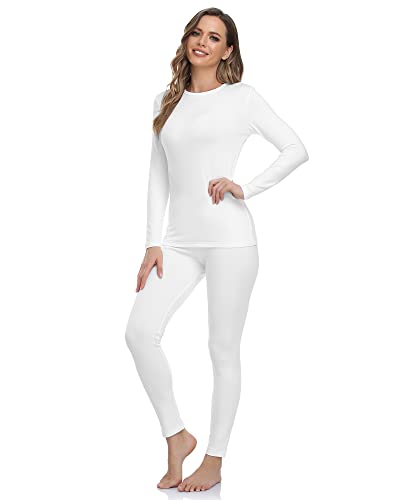 WEERTI Thermal Underwear for Women Long Johns Women with Fleece Lined, Base Layer Women Cold Weather Top Bottom（White L）