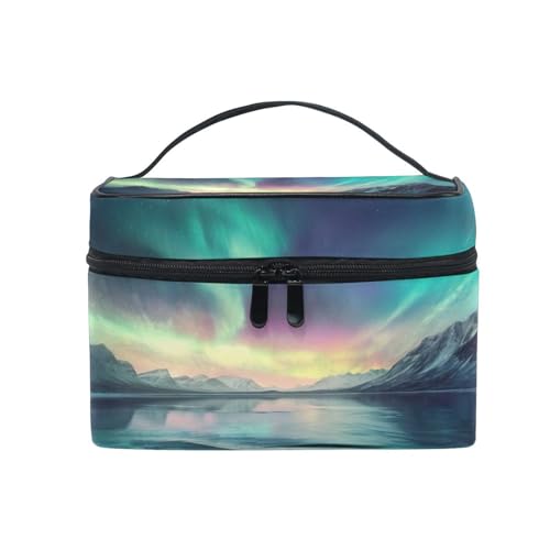 WELLDAY Makeup Bag Aurora Borealis Pattern Portable Travel Cosmetic Case Toiletry Organizer for Women