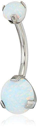 Body Candy Women's Stainless Steel White Synthetic Opal Internally Threaded Belly Body Piercing Ring 7/16', One Size