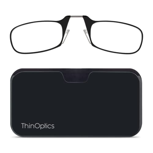 ThinOptics Universal Pod Rectangular Reading Glasses, Black Frames, Black Case, 44 mm + 1.5