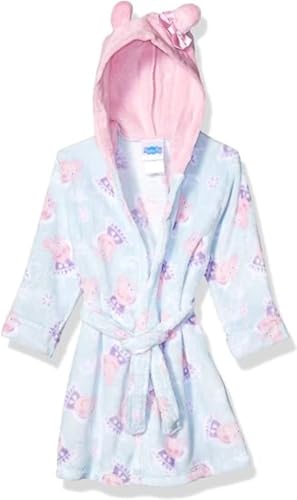 Peppa Pig Girls' Toddler Velvet Fleece Hooded Robe, Aqua, 3T