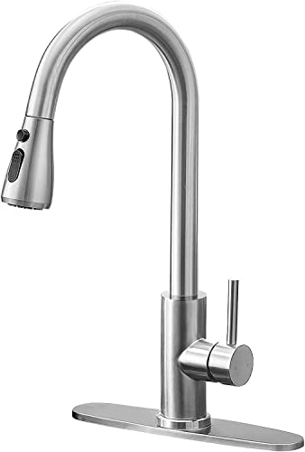 Qomolangma Kitchen Faucet with Pull Down Sprayer, Single Level Stainless Steel Kitchen Sink Faucets, Single Handle High Arc Brushed Nickel Pull Out Kitchen Faucet
