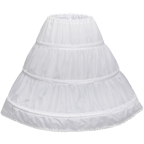 Abaowedding Girls' 3 Hoops Petticoat Full Slip Flower Girl Crinoline Skirt (4-5 yrs) White