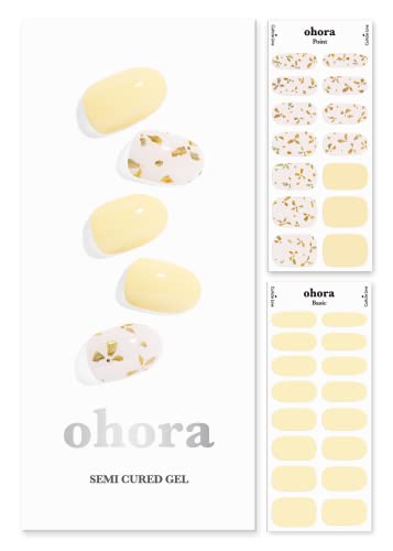ohora Semi Cured Gel Nail Strips (N Freesia) - Works with Any Nail Lamps, Salon-Quality, Long Lasting, Easy to Apply & Remove - Includes 2 Prep Pads, Nail File & Wooden Stick - Yellow
