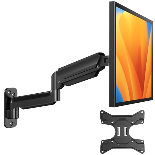 HUANUO Computer Monitor Wall Mount for 22 to 35 inch Flat Curved Screens, Single Wall Mount Monitor Arm Holds up to 26.4lbs, Height Adjustable Full Motion Gas Springcore Vesa Wall Mount, Max 200x200mm