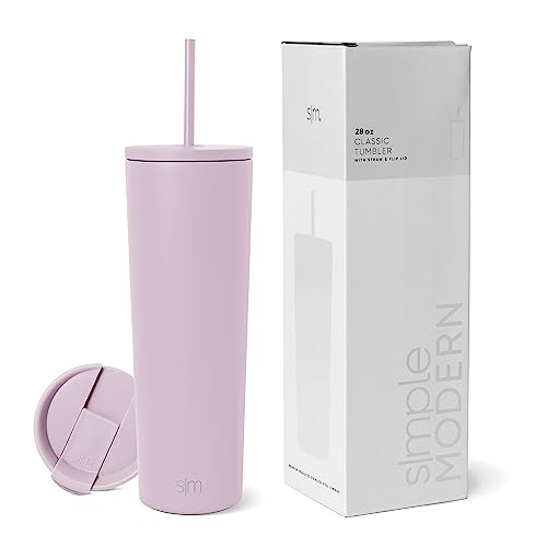 Simple Modern Insulated Tumbler with Lid and Straw | Iced Coffee Cup Reusable Stainless Steel Water Bottle Travel Mug | Gifts for Women Men Her Him | Classic Collection | 28oz | Lavender Mist