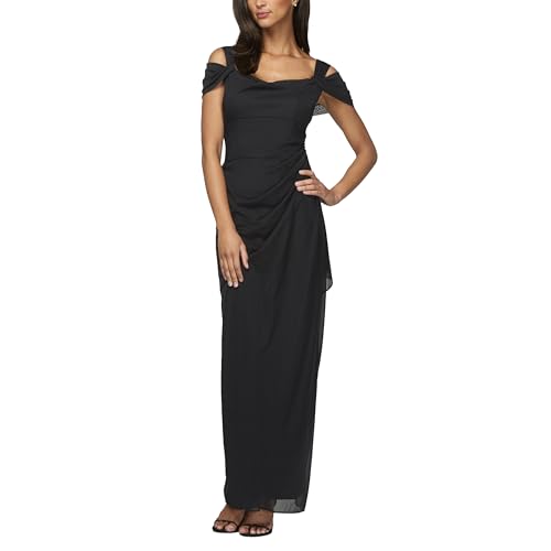 Alex Evenings Women's Long Cold Shoulder Dress (Petite and Regular Sizes), Black, 16