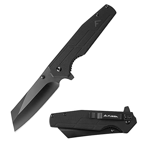 FLISSA Pocket Knife, 3.5' Folding Stonewash Blade Tactical Knife, G10 Handle, for Outdoor, Survival, Hunting and Camping