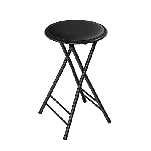 Folding Stool - Backless 24-Inch Stool with 225lb Capacity for Kitchen or Rec Room - Portable Indoor Counter Bar Stools by Trademark Home (Black)