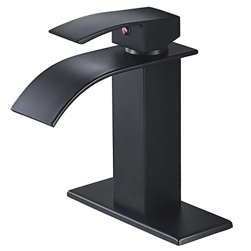 VOTON Black Bathroom Faucet Waterfall Single Handle Single Hole Bathroom Sink Faucet Washbasin Faucet with Deck