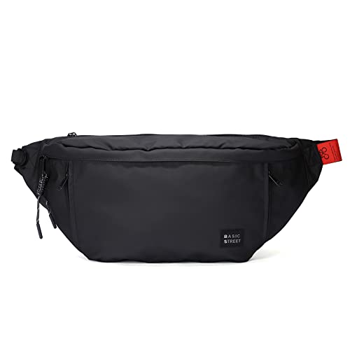 Large Crossbody Fanny Pack for Women Men,Waterproof Waist Bag Pack with Adjustable Strap & 5-Zipper Pockets,Carrying iPad,Black