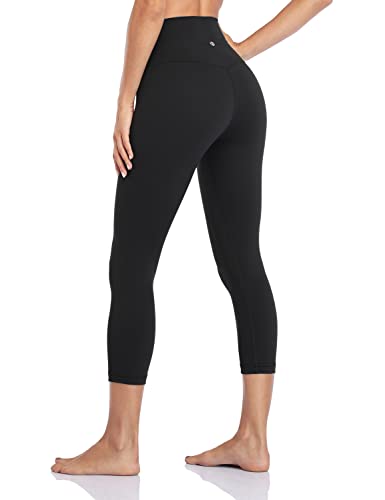 HeyNuts High Waisted Yoga Capris Leggings for Women, Buttery Soft Workout Cropped Pants Compression 3/4 Leggings 21'' Black M(8/10)