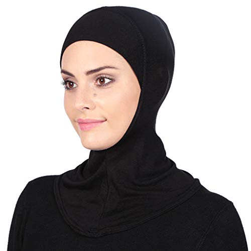 GERINLY Black Under Hijab Scarf Women's Ninja Jilbab Cap Stretch Full Neck Coverage Hijabs for Sport Tight Swim Hijab Easy (Black)