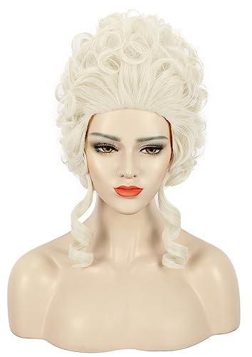 karlery Women Short White Blonde Curly Wig Queen Wig Colonial Wig Halloween Party Costume Wig