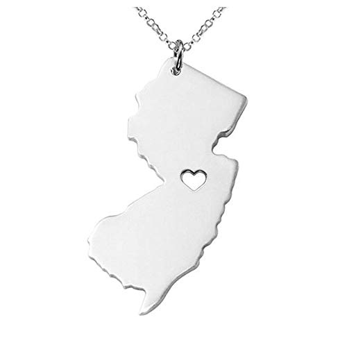 Art Attack Stainless Steel I Love New Jersey Necklace, Heart Garden State Map Country Pendant (Silver)