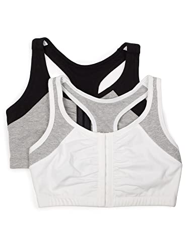 Fruit of the Loom Women's Front Close Racerback (Pack of 2), White Grey/black Grey, 46 (US Size) (US Size)