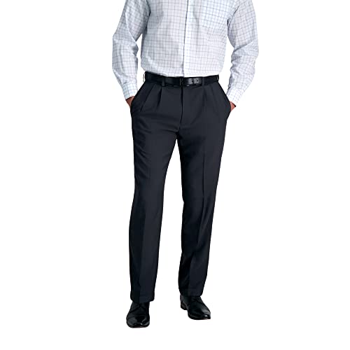 Haggar mens Eclo Stria Expandable-waist Pleat-front dress pants, Charcoal, 38W x 30L US