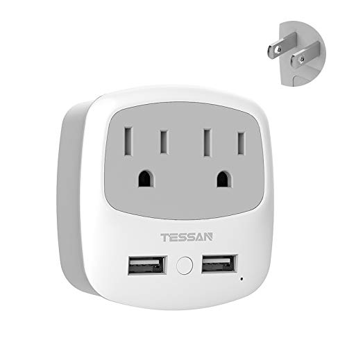 TESSAN US to Japan Plug Adapter, 2 Prong to 3 Prong Outlet Adapter with 2 AC Outlets 2 USB Ports, Travel Power Converter Plug Adaptor for USA to Japanese Canada Mexico Philippines Peru, Type A