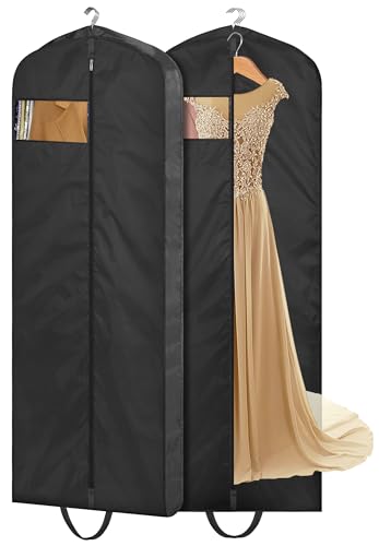 MISSLO 65' Long Garment Bags for Travel Dress Bags Wedding Dress Cover Waterproof Clothing Bags Storage Traveling Clothes Protector for Closet Wardrobe Bags 2 Packs for Gowns, Tuxedos, Coats, Black