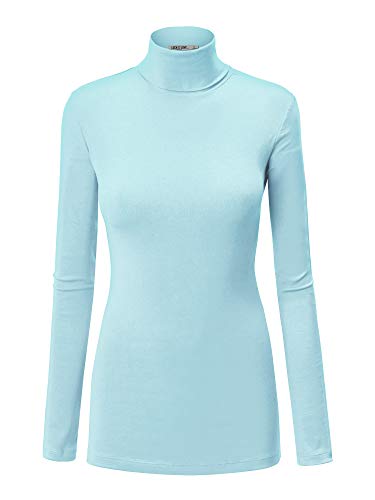 LL WT950 Womens Premium Long Sleeve Turtleneck Lightweight Pullover Top Sweater L Aqua