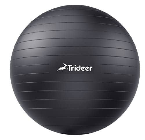 Trideer Extra Thick Yoga Ball Exercise Ball, 5 Sizes Ball Chair, Heavy Duty Swiss Ball for Balance, Stability, Pregnancy and Physical Therapy, Quick Pump Included (Black, M(19-22ines/48-55cm))