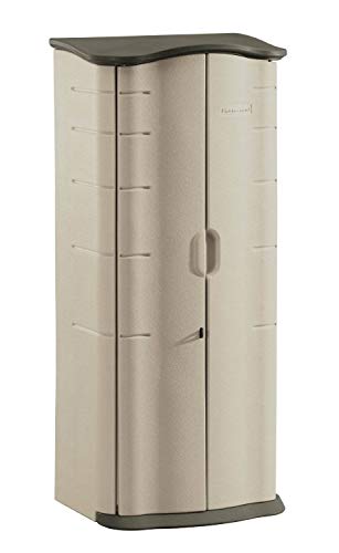 Rubbermaid Vertical Resin Weather Resistant Outdoor Storage Shed, 2x2.5 ft., Olive and Sandstone, for Garden/Backyard/Home/Pool