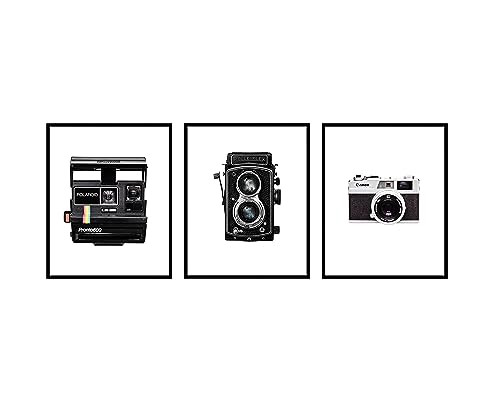 Poster Master 3-Piece Vintage Camera Poster - Retro Photography Print - Polaroid Art - Gift for Men, Women & Photographer - Minimal Decor for Bedroom, Dorm, Office or Studio - 8x10 UNFRAMED Wall Art