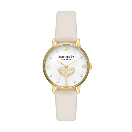 Kate Spade New York Women's Metro Three-Hand Champagne Gold-Tone Stainless Steel and White Leather Band Watch (Model: KSW1779)