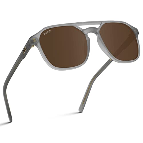 WearMe Pro Polarized Double-Bridge Rectangular Men's Sunglasses (Frosted Grey/Brown Lens)