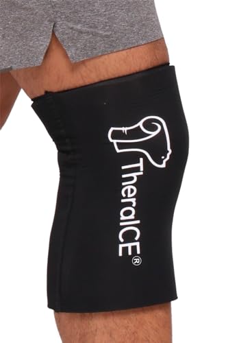 TheraICE Knee Ice Pack Wrap Compression Sleeve for Injuries, Reusable Gel Cold Packs Brace Also for Elbow, Ankle & Calf - Flexible Cold Wrap Recovery for Meniscus, ACL, MCL Pain Relief (M)