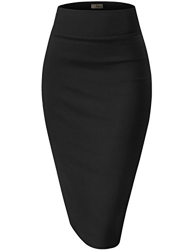 Hybrid & Company Womens Nylon Ponte Stretch Office Pencil Skirt Made Below Knee KSK45002 1073T Black L