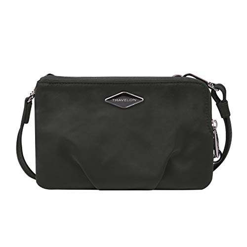 Travelon Double Zip Crossbody Clutch, Black, One Size, 8.5 x 5.5 x 1.5