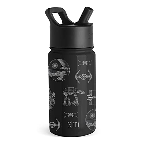 Simple Modern Star Wars Kids Water Bottle with Straw Lid | Insulated Stainless Steel Reusable Tumbler Gifts for School, Toddlers, Boys | Summit Collection | 14oz, Vehicle Schematics