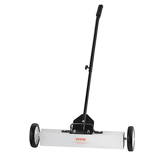 VEVOR 50Lbs Rolling Magnetic Sweeper with Wheels, Push-Type Magnetic Pick Up Sweeper, 24-inch Large Magnet Pickup Lawn Sweeper with Telescoping Handle, Easy Cleanup of Workshop Garage Yard