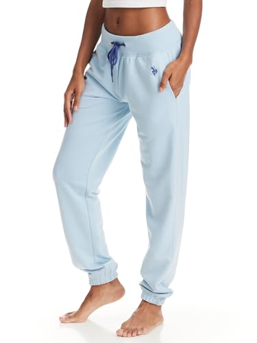 U.S. Polo Assn. Womens Sweatpants with Pockets, French Terry Jogger Lounge Pants (Blue Yonder Heather, X-Small)
