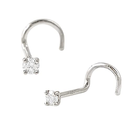 Solid 14Kt Gold Moissanite Stud Nose Ring - 22G Nose Screw Stud - Twisted Nose Ring - April Birthstone Nose Stud-NSWG-MNT2