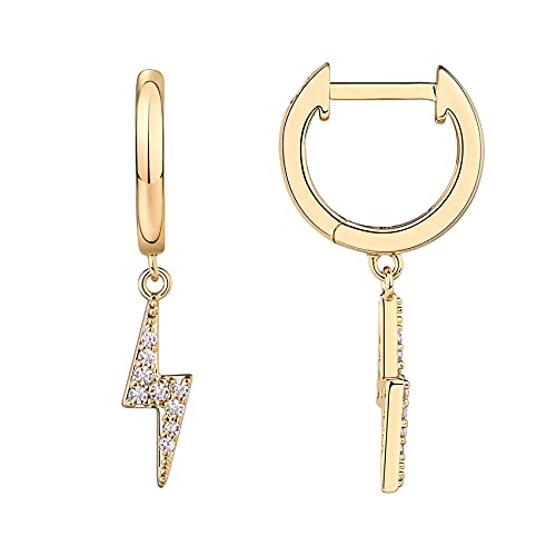 PAVOI 14K Yellow Gold Plated S925 Sterling Silver Post Drop/Dangle Huggie Earrings for Women | Dainty Lightning Bolt Earrings