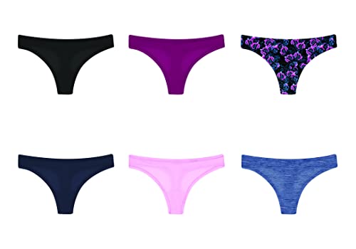 Hanes Women's Thongs ComfortFlex Fit Stretch Panties, Cooling Microfiber Underwear, 6-Pack (Colors May Vary), Assorted, X Large