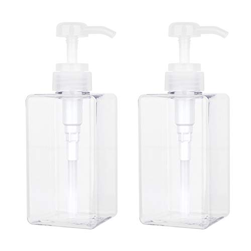 Pump Bottle, 15oz/450ml Refillable Plastic Empty Lotion Soap Dispenser Liquid Container for Shampoo or Body Wash, 2 Pack Clear