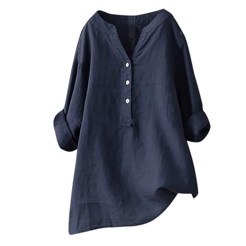 Discounted Items in Warehouse Deals Linen Shirts for Women 2024 Plus Size 3/4 Length Sleeve Tops Casual Loose Fit Stand Collar Button Up Work Shirt Spring Summer Fashion Cute Blouses Boho Clothes