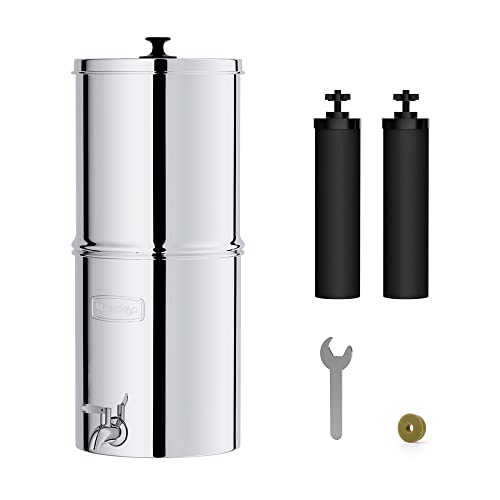 Waterdrop Gravity-fed Water Filter System, Reduces Lead and up to 99% of Chlorine, NSF/ANSI 42&372 Standard, with 2 Black Carbon Filters and Metal Spigot, King Tank Series, WD-TK-A