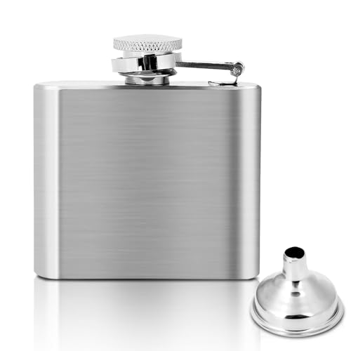 2 Oz Stainless Steel Hip Flask Leakproof Drinking Flask with Funnel Flask Hip Set for Men Camping Pocket Flask Easy Pour Funnel Flask Whiskey Flask Metal Liquor Flask Drinking Flask Ideal for Gift