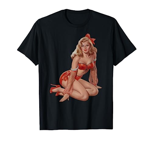 Hot Blonde Pin Up Girl Heels Red Lingerie-Retro Pinup Girl T-Shirt